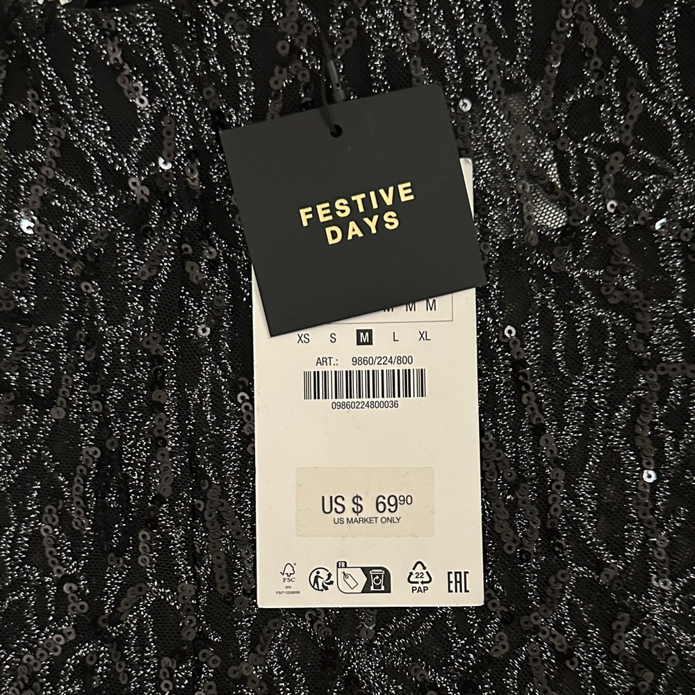 ZARA Black Sequin Lace Flare Pants M NWT Sheer Party Festival - Picture 8 of 8